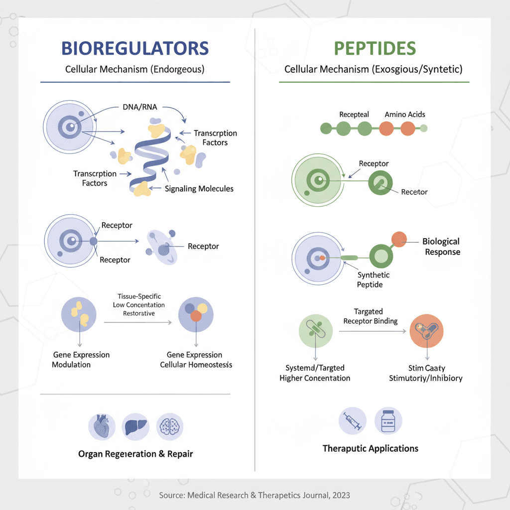 Infographic comparing Bioregulators vs Conventional Peptides
